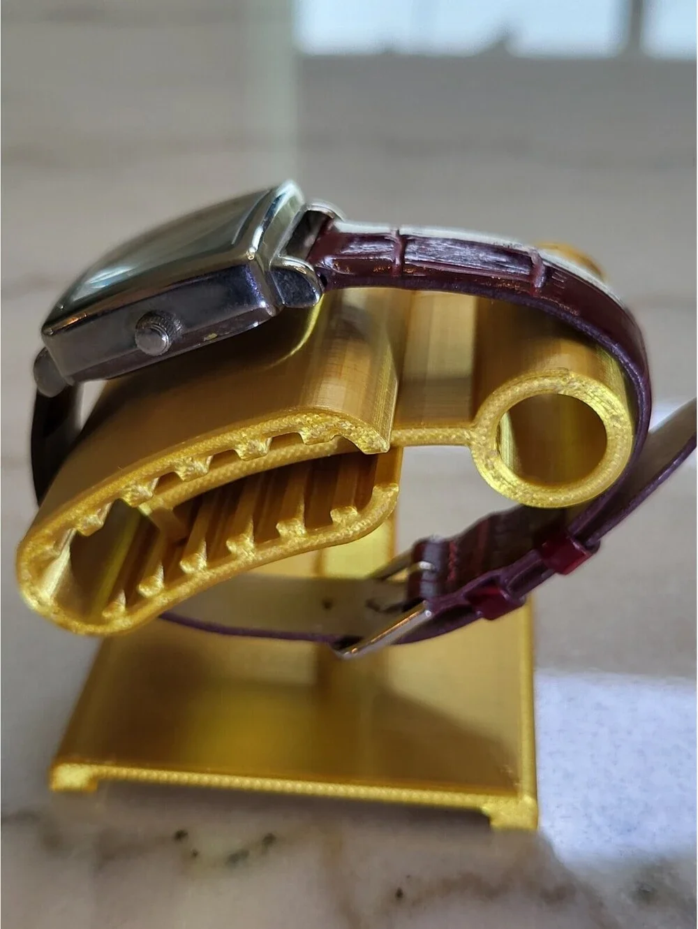 Vtg Pedre Womans Watch New Batt. Silvertone W Burgundy Bracelet 6.5